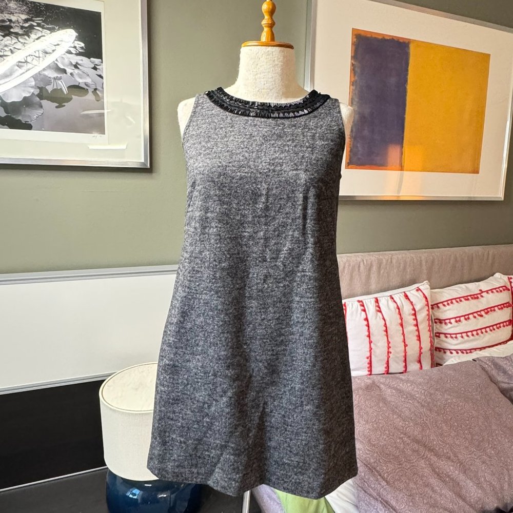 - LOFT Wool Blend Sleeveless Embellished Neckline Shift Dress XSP  - F1819